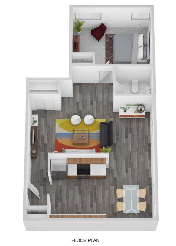 Floor plan for 1 bed, 1 bath, 700 sqft